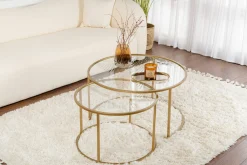 Tavolino da Salotto oro Cassetti set di 3 Tavolini Peso Massimo Supportato 10 kg 80x80x43h cm, Vani - Rowan