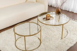 Tavolino da Salotto oro Cassetti set di 3 Tavolini Peso Massimo Supportato 10 kg 80x80x43h cm, Vani - Rowan
