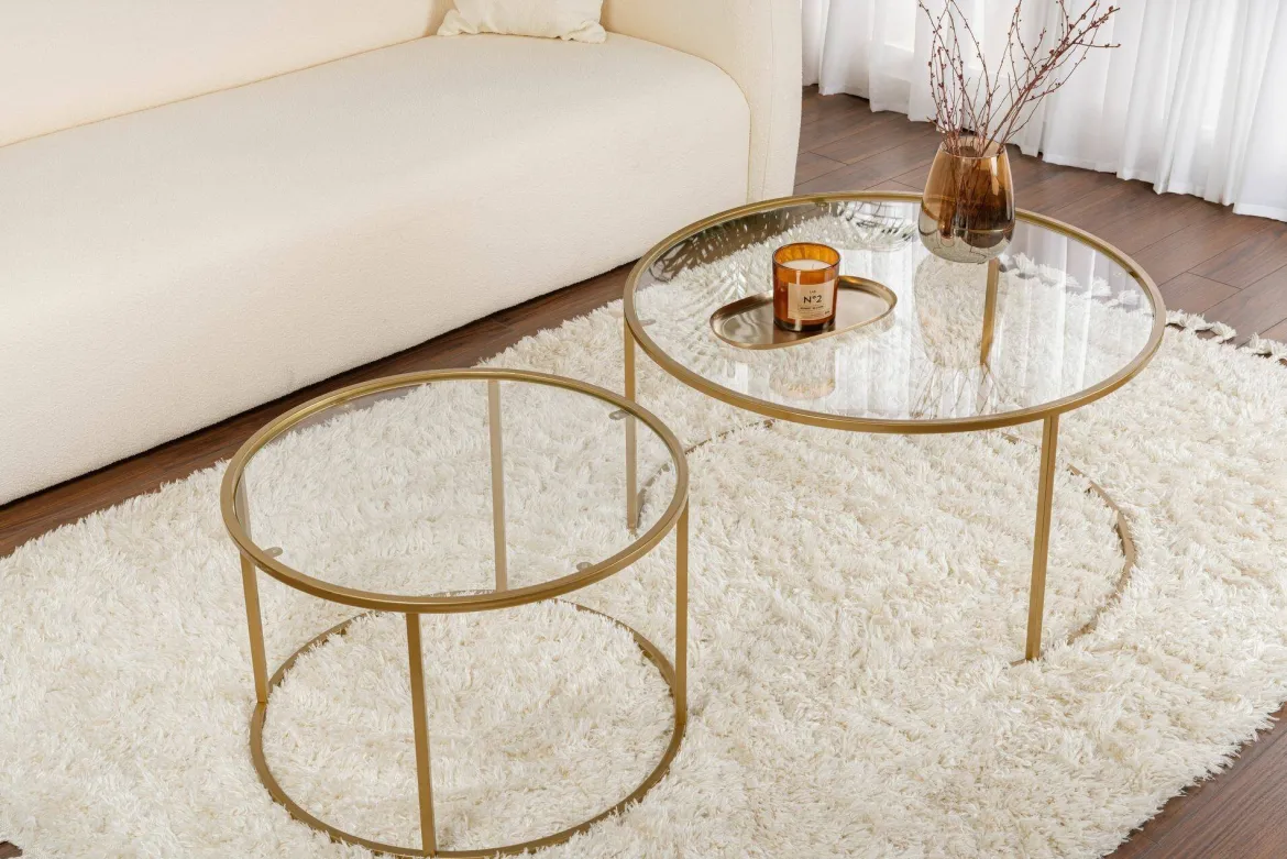 Tavolino da Salotto oro Cassetti set di 3 Tavolini Peso Massimo Supportato 10 kg 80x80x43h cm, Vani - Rowan