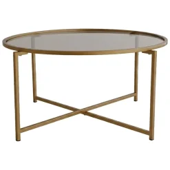 Tavolino da Salotto oro Effetto Fume Forma Rotonda 83x83x40h cm, Sfumatura Colore Ripiano Fume - Ecaterina