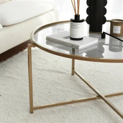 Tavolino da Salotto oro Effetto Fume Forma Rotonda 83x83x40h cm, Sfumatura Colore Ripiano Fume - Ecaterina