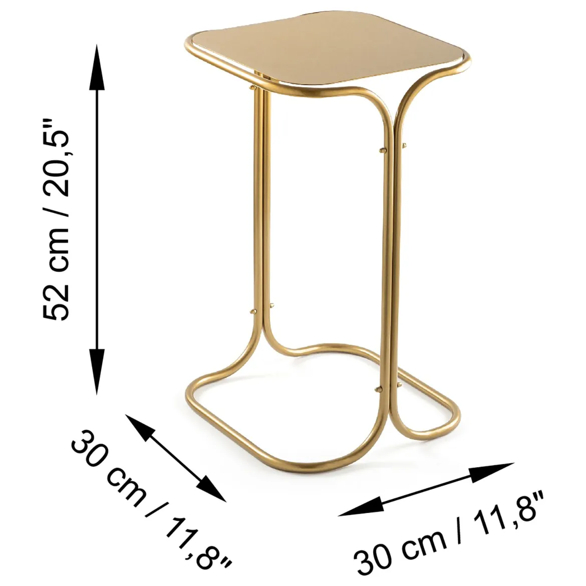 Tavolino da Salotto oro Forma Quadrato Materiale Piano in Metallo 30x30x52h cm, Colore Ripiano oro - Perrero