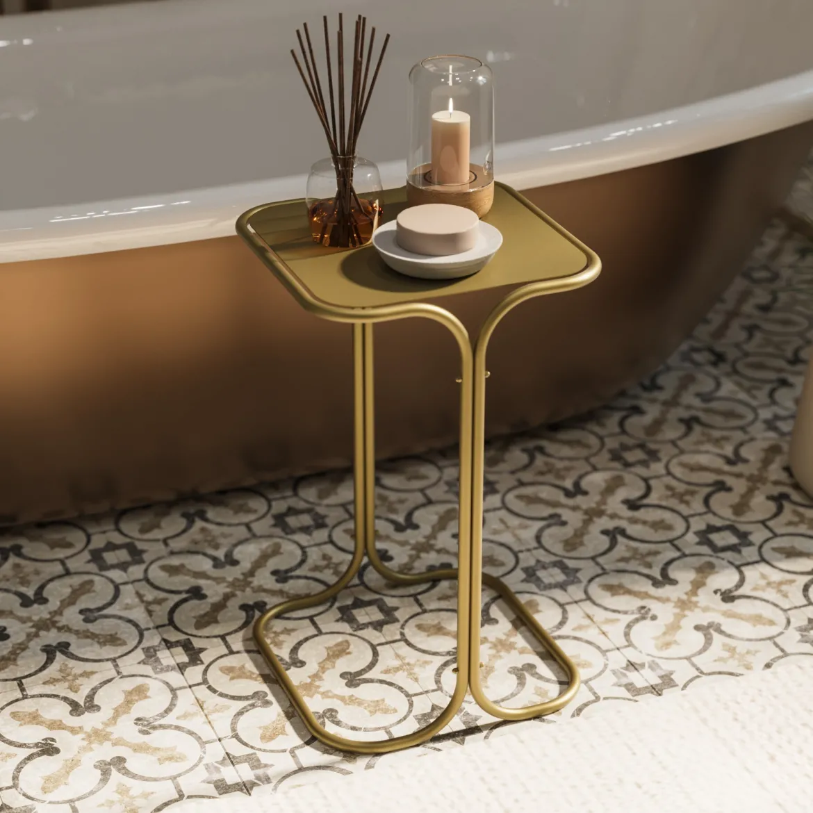 Tavolino da Salotto oro Forma Quadrato Materiale Piano in Metallo 30x30x52h cm, Colore Ripiano oro - Perrero