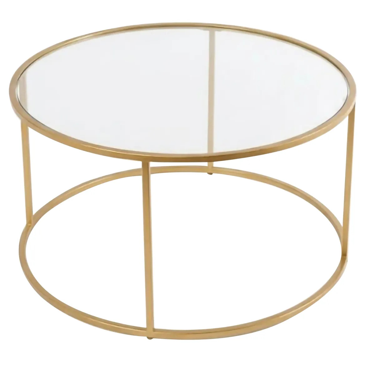 Tavolino da Salotto oro Forma Rotondo Materiale Piano in Vetro 80x80x43h cm, Colore Ripiano Trasparente - Moena