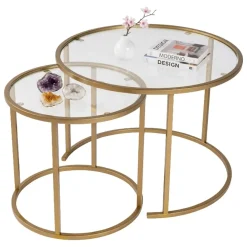 Tavolino da Salotto oro Modulabile Forma Rotondo 60x60x43h cm, Materiale Piano in Vetro - Simaxis