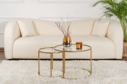Tavolino da Salotto oro Modulabile Forma Rotondo 60x60x43h cm, Materiale Piano in Vetro - Simaxis
