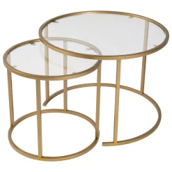 Tavolino da Salotto oro Modulabile Forma Rotondo 60x60x43h cm, Materiale Piano in Vetro - Simaxis