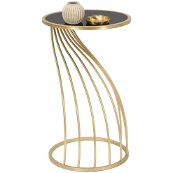 Tavolino da Salotto oro Nero Portatelefono Forma Rotondo 35x35x60h cm, Colore Ripiano Nero - Broome