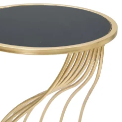 Tavolino da Salotto oro Nero Portatelefono Forma Rotondo 35x35x60h cm, Colore Ripiano Nero - Broome