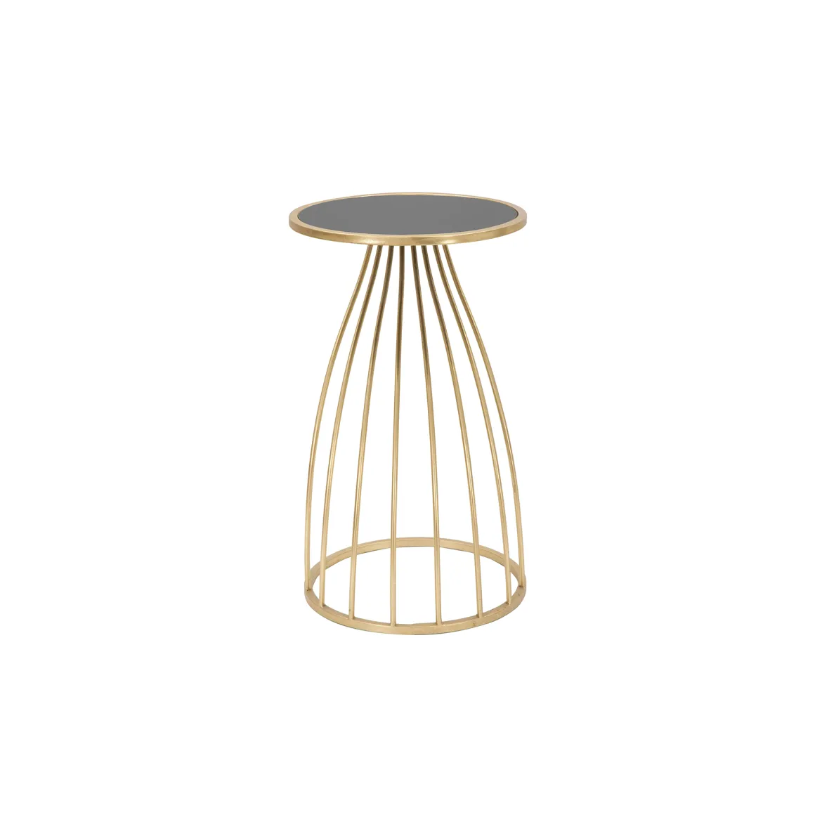 Tavolino da Salotto oro Nero Portatelefono Forma Rotondo 35x35x60h cm, Colore Ripiano Nero - Broome