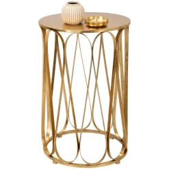 Tavolino da Salotto oro Portaoggetti Forma Rotondo 37x37x58h cm, Colore Ripiano oro - Danoba