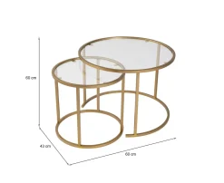 Tavolino da Salotto oro set di 2 Tavolini Peso Massimo Supportato 10 kg Forma Rotondo 60x60x43h cm, Materiale Piano in Vetro - Xaden