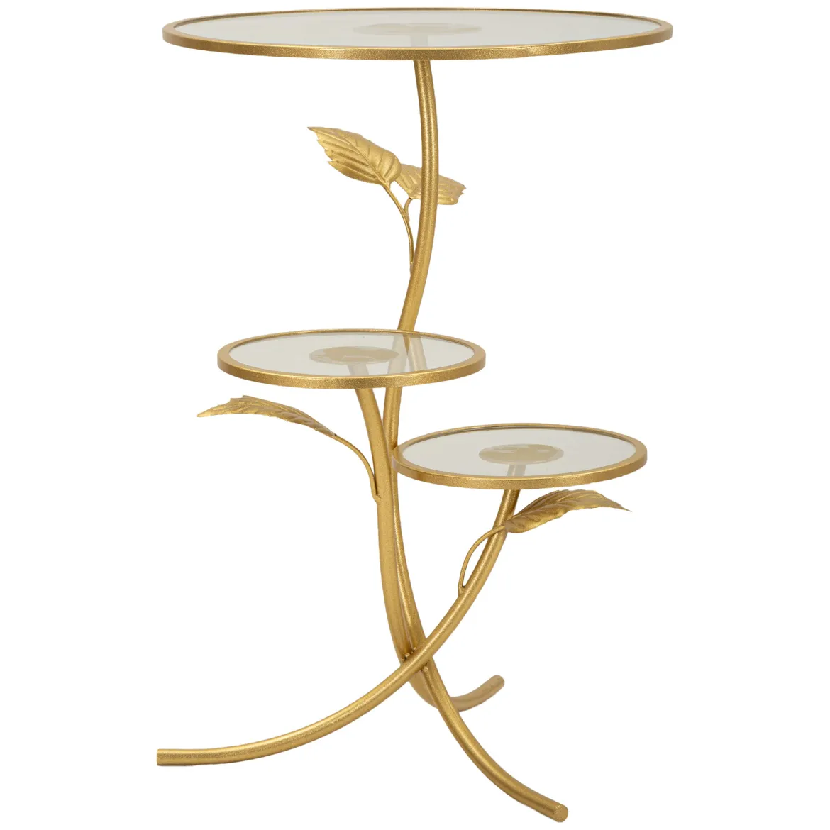 Tavolino da Salotto oro Trasparente 3 Ripiani Forma Rotondo 54x54x70h cm, Colore Ripiano Trasparente - Fana