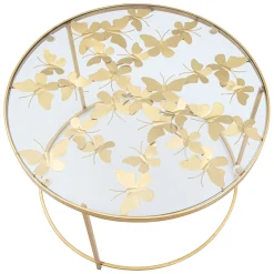Tavolino da Salotto oro Trasparente Design con Farfalla Forma Rotondo 35x35x60h cm, Colore Ripiano Trasparente - Balesosa