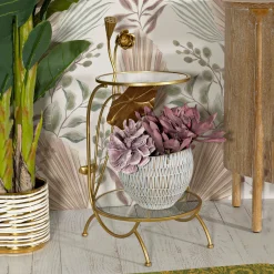 Tavolino da Salotto oro Trasparente Forma Rotondo Colore Ripiano Trasparente 40x40x81h cm, Materiale Struttura in Vetro - Datenoda