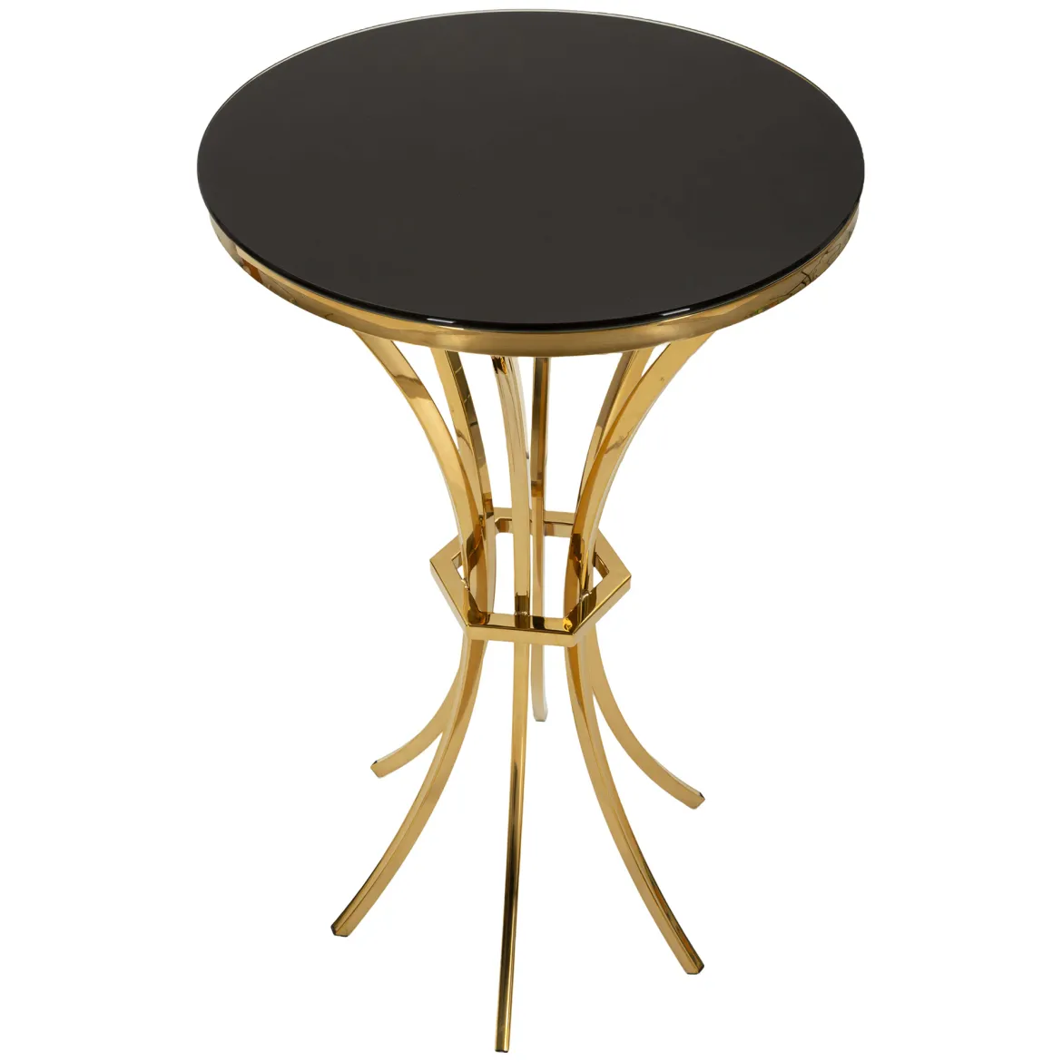 Tavolino da Salotto oro Trasparente Portatelefono Forma Rotondo 35x35x75h cm, Colore Ripiano Trasparente - Alofi
