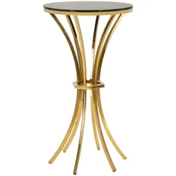 Tavolino da Salotto oro Trasparente Portatelefono Forma Rotondo 35x35x75h cm, Colore Ripiano Trasparente - Alofi