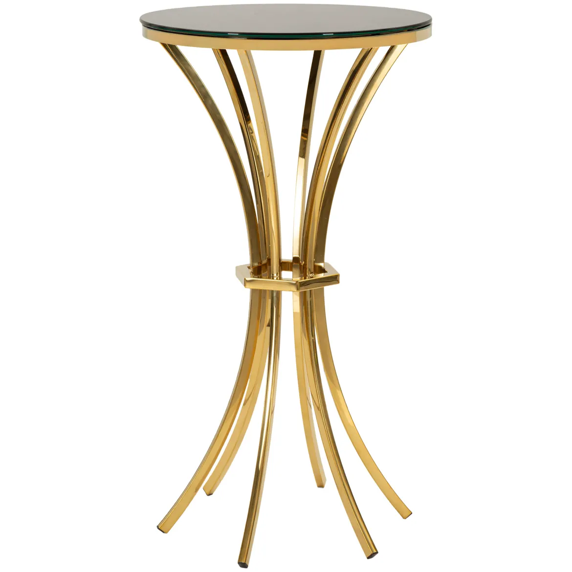 Tavolino da Salotto oro Trasparente Portatelefono Forma Rotondo 35x35x75h cm, Colore Ripiano Trasparente - Alofi