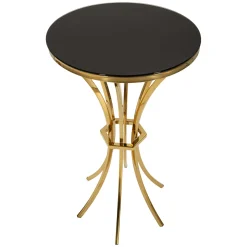 Tavolino da Salotto oro Trasparente Portatelefono Forma Rotondo 35x35x75h cm, Colore Ripiano Trasparente - Alofi
