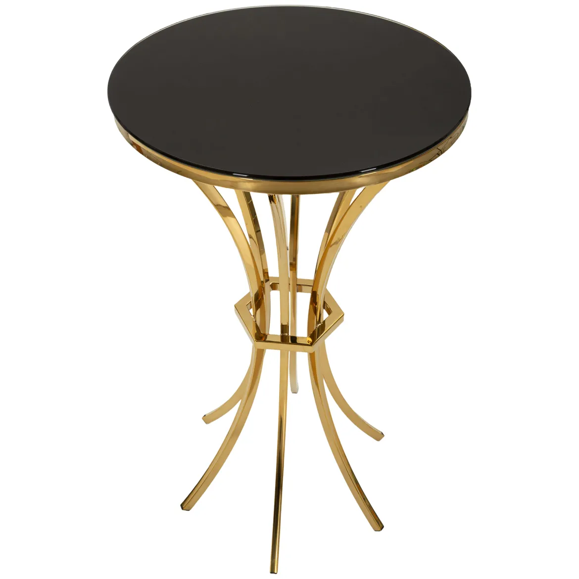 Tavolino da Salotto oro Trasparente Portatelefono Forma Rotondo 35x35x75h cm, Colore Ripiano Trasparente - Alofi