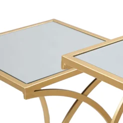 Tavolino da Salotto oro Trasparente set da 3 Portatelefono Forma Rotondo 32x32x71h cm, Colore Ripiano Trasparente - Gerald