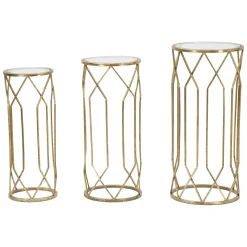 Tavolino da Salotto oro Trasparente set da 3 Portatelefono Forma Rotondo 32x32x71h cm, Colore Ripiano Trasparente - Gerald