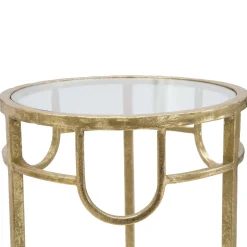 Tavolino da Salotto oro Trasparente set da 3 Portatelefono Forma Rotondo 33x33x70h cm, Colore Ripiano Trasparente - Gama