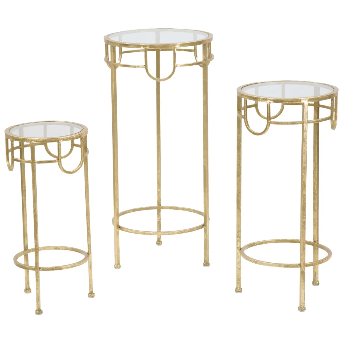 Tavolino da Salotto oro Trasparente set da 3 Portatelefono Forma Rotondo 33x33x70h cm, Colore Ripiano Trasparente - Gama
