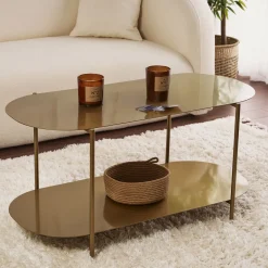 Tavolino da Salotto oro un Vano Effetto Lucido 100x45x51h cm, Forma Ovale - Verzate