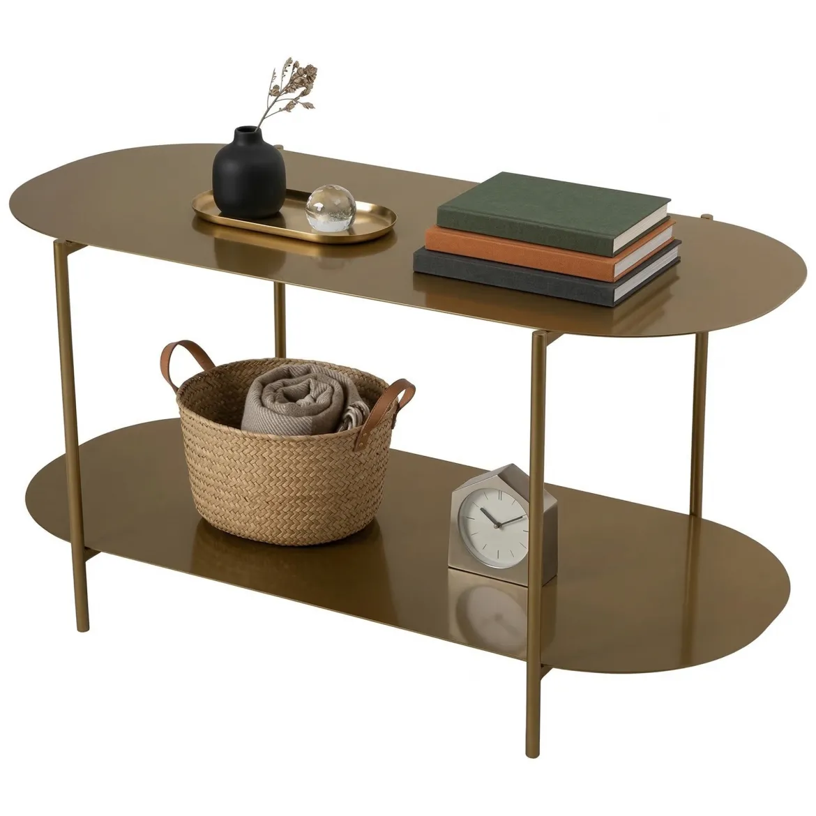 Tavolino da Salotto oro un Vano Effetto Lucido 100x45x51h cm, Forma Ovale - Verzate