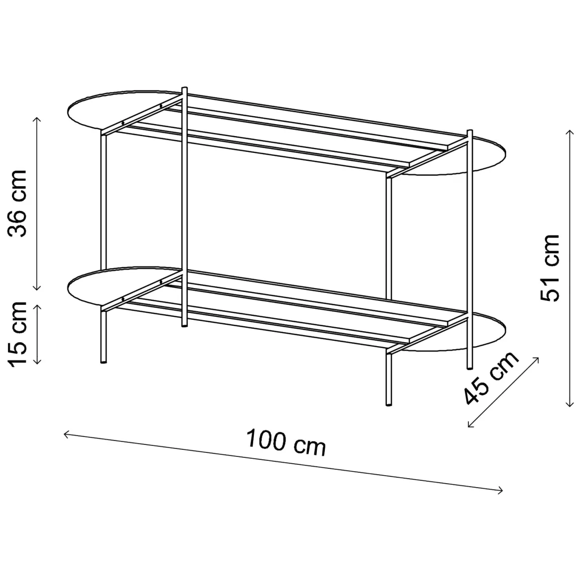 Tavolino da Salotto oro un Vano Effetto Lucido 100x45x51h cm, Forma Ovale - Verzate