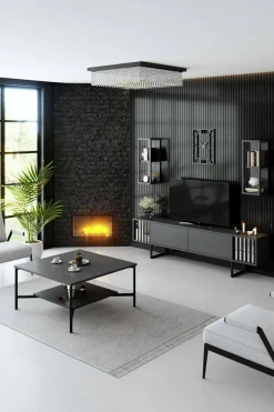 Tavolino da salotto quadrato antracite e nero 80x80x40h cm - Mia