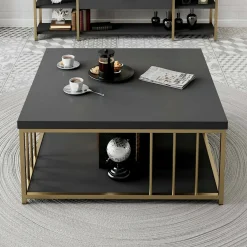 Tavolino da salotto quadrato ardesia 55x55x41h cm - Chanthu