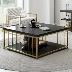 Tavolino da salotto quadrato ardesia 55x55x41h cm - Chanthu