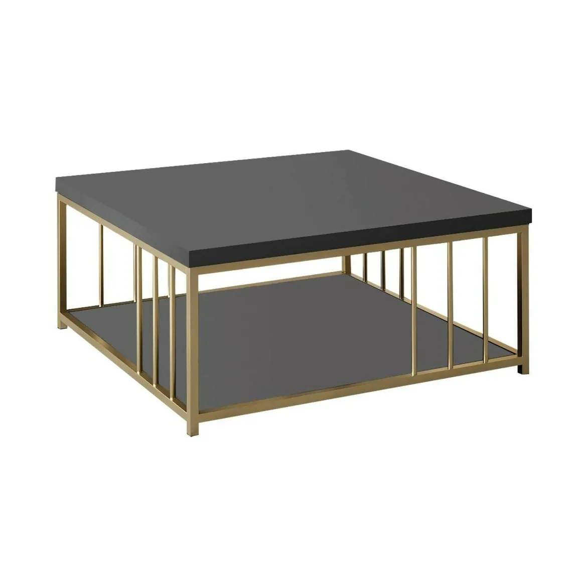 Tavolino da salotto quadrato antracite e oro 90x90x40h cm - Raiden