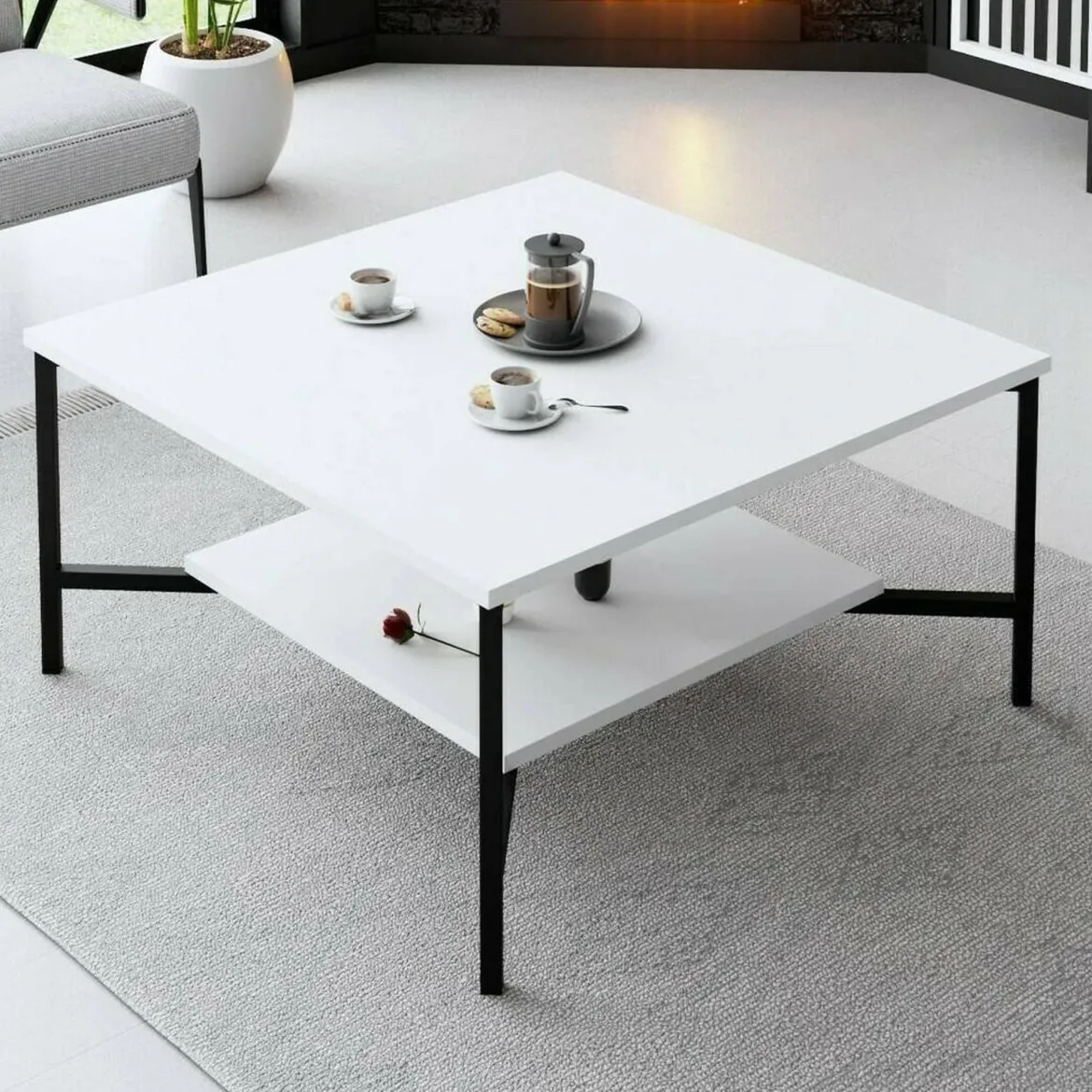 Tavolino da salotto quadrato marmo 90x90x35h cm - Jesinia