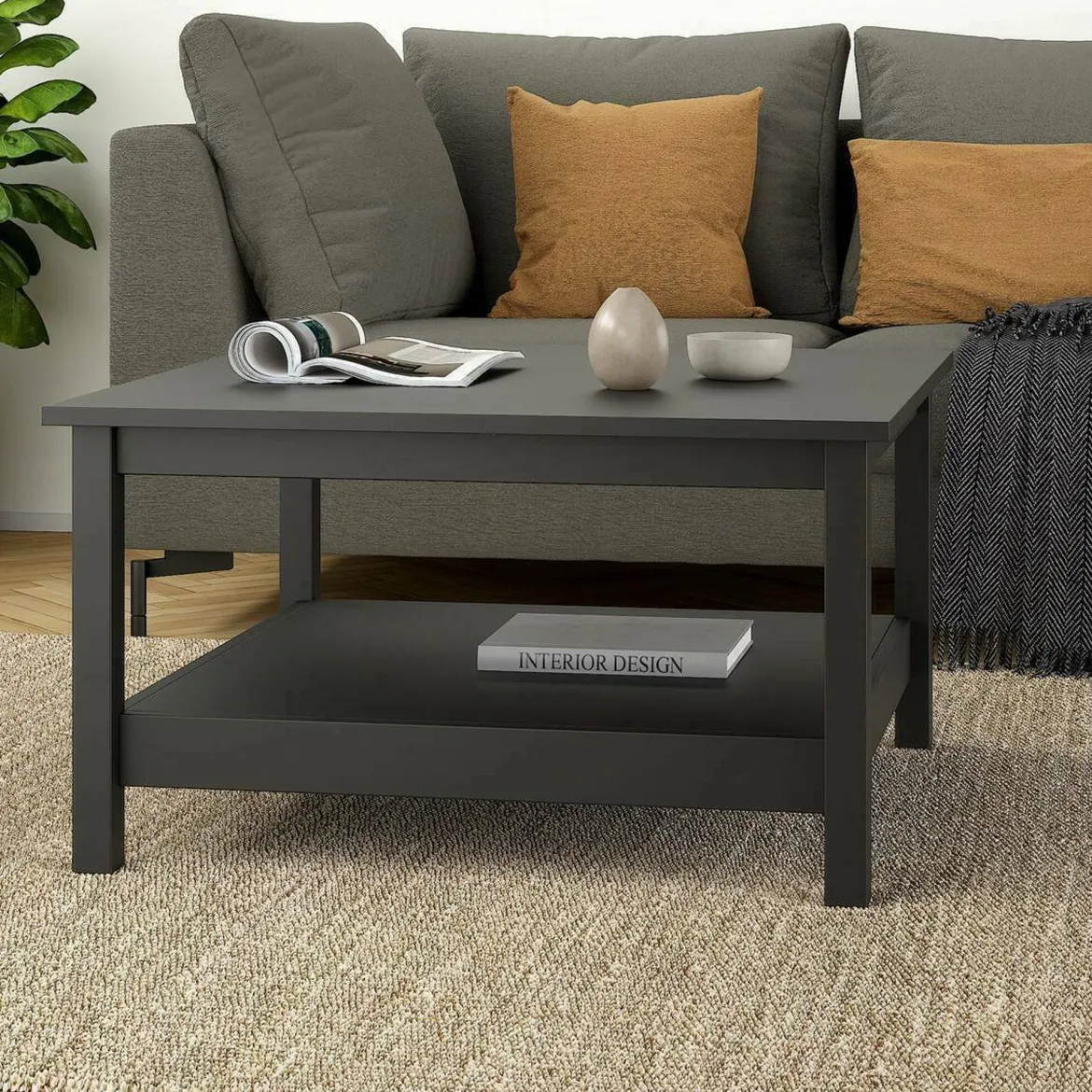Tavolino da salotto quadrato noce e nero 80x80x40h cm - Mia
