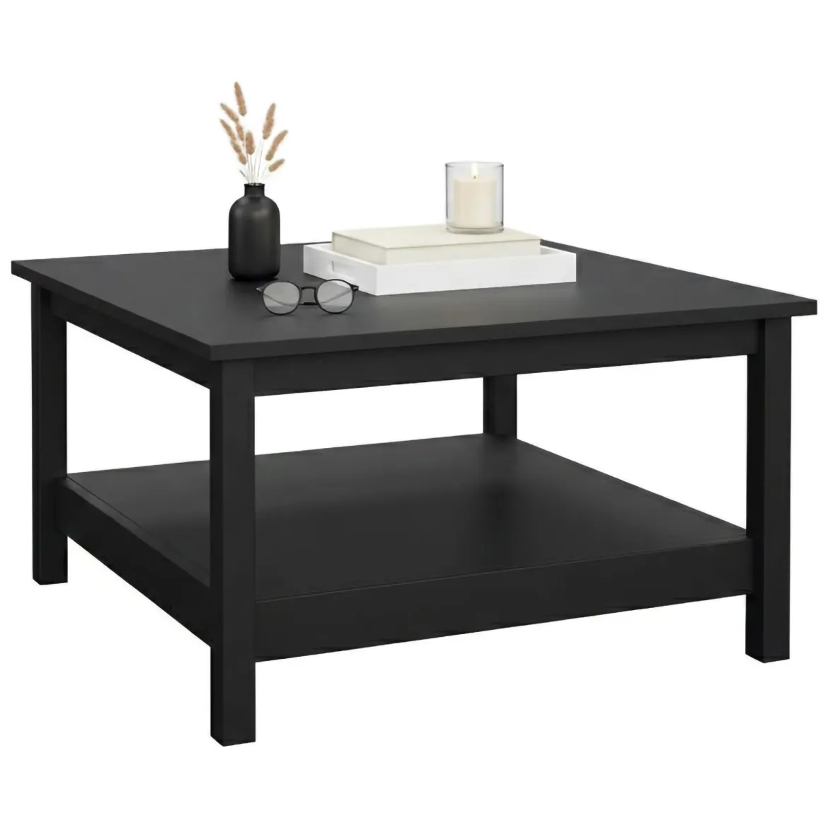 Tavolino da salotto quadrato noce e nero 80x80x40h cm - Mia
