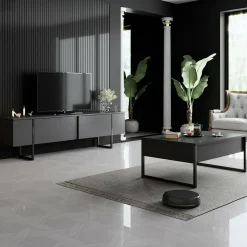 Tavolino da salotto rettangolare antracite e nero 90x60x40h cm - Lavinia