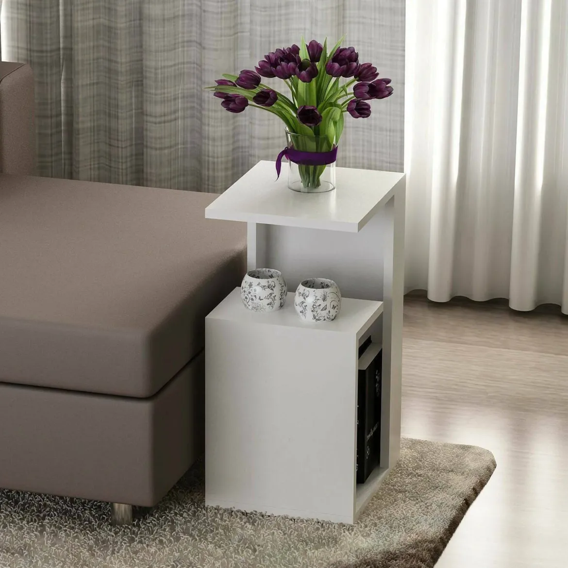 Tavolino da salotto rettangolare bianco 37x45x60h cm - Muifa