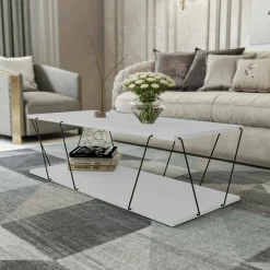 Tavolino da salotto rettangolare bianco e nero 120x50x30h cm - Sarika