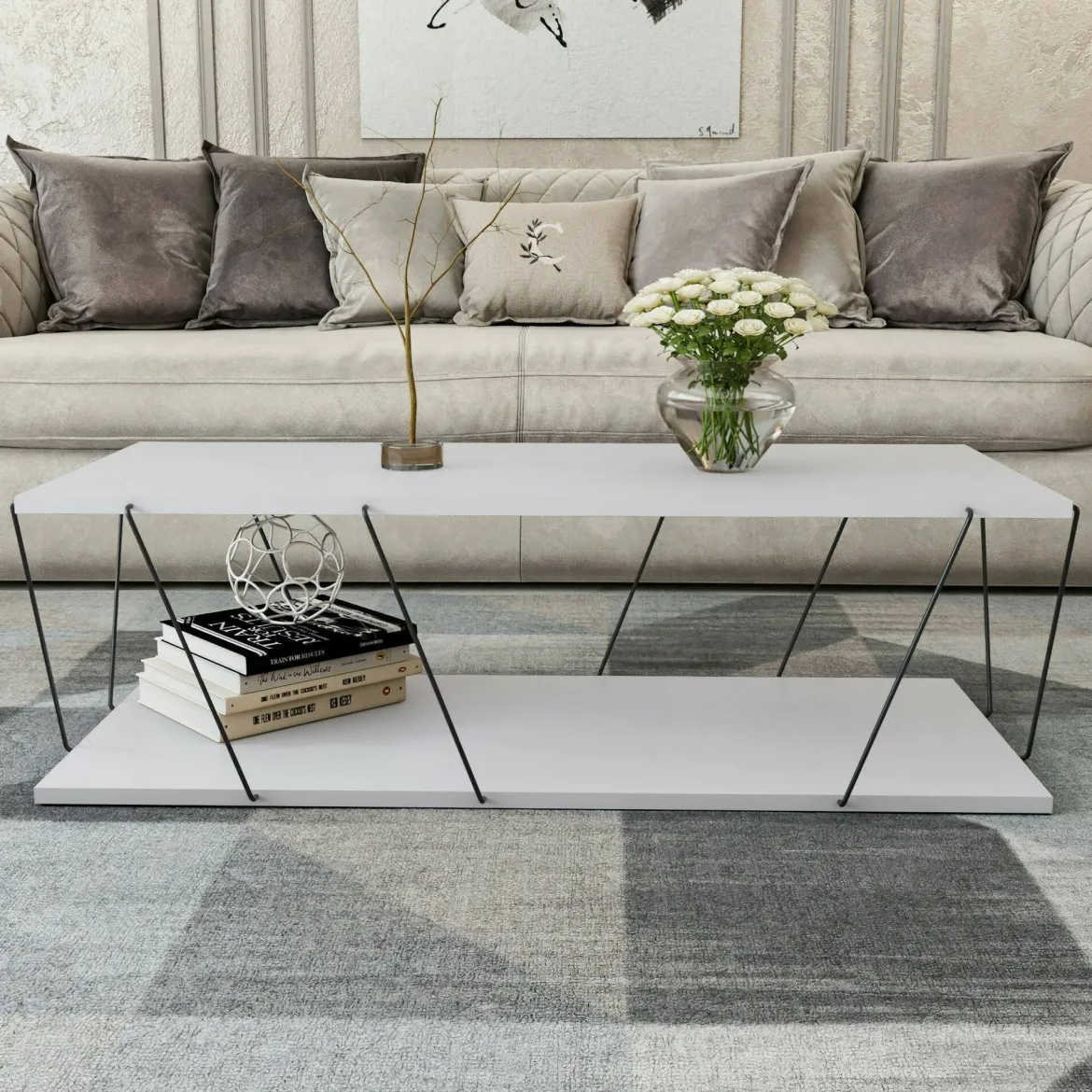 Tavolino da salotto rettangolare bianco e nero 90x60x40h cm - Vespero