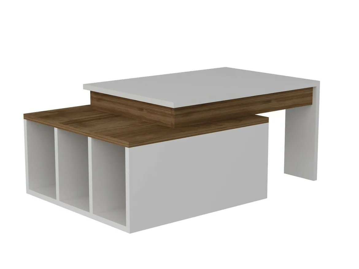 Tavolino da salotto rettangolare bianco e noce 90x60x42h cm - Langosco