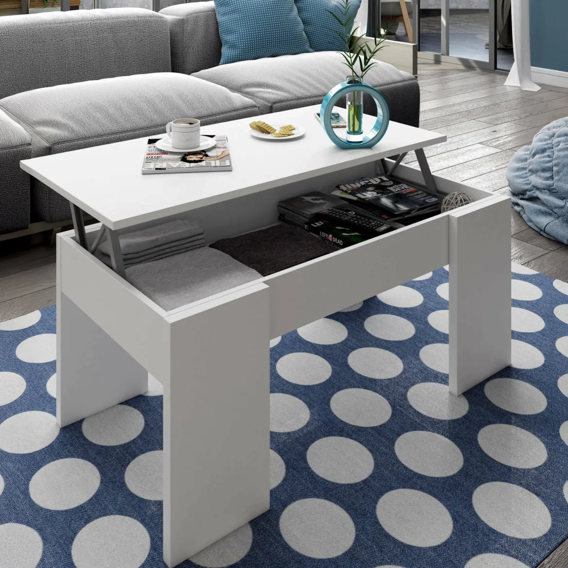 Tavolino da salotto rettangolare bianco lucido 100x55x42h cm facile da pulire - Aboronzi