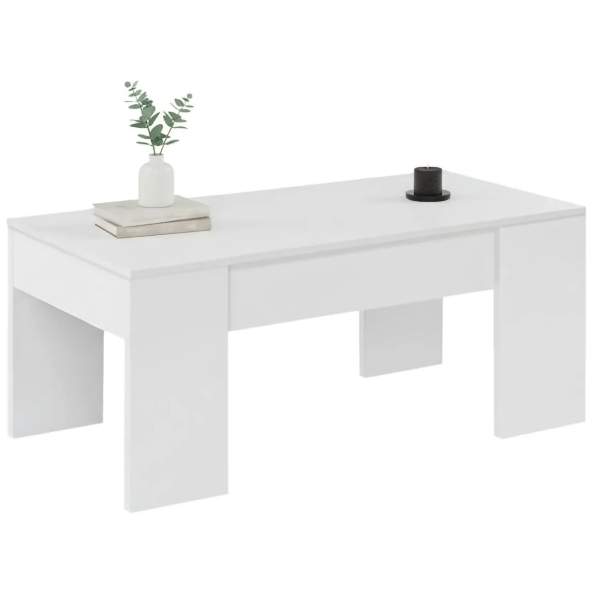 Tavolino da salotto rettangolare bianco lucido 100x55x42h cm facile da pulire - Aboronzi