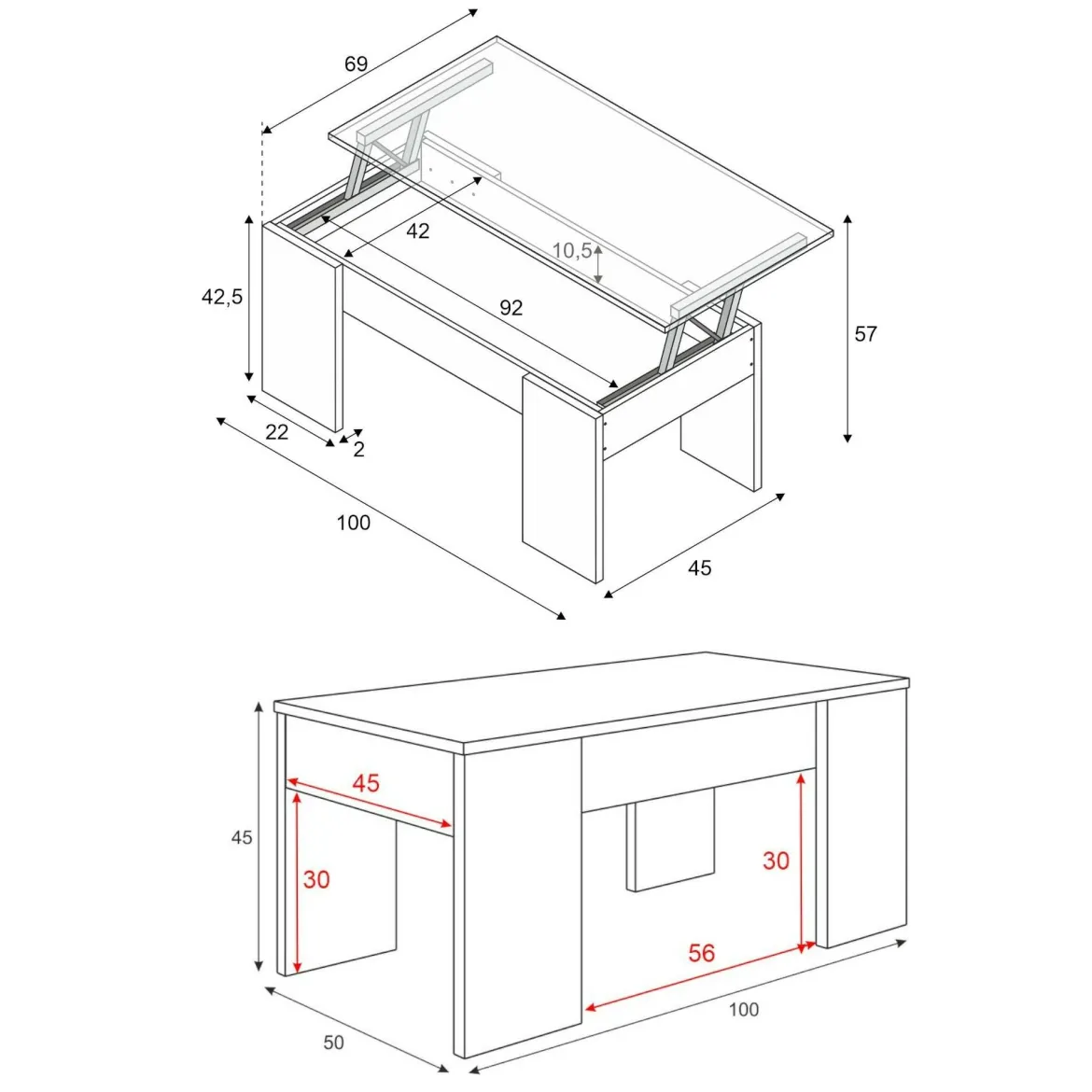 Tavolino da salotto rettangolare bianco lucido 100x55x42h cm facile da pulire - Aboronzi