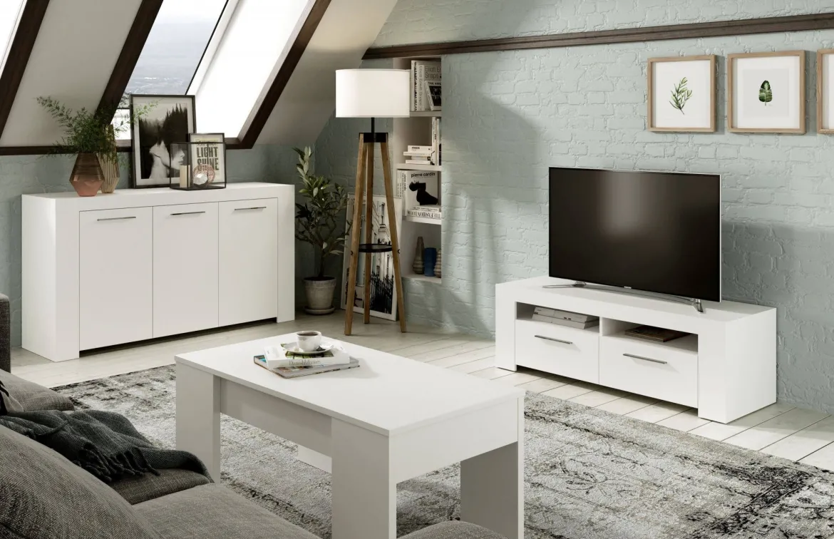 Tavolino da salotto rettangolare bianco lucido 100x55x42h cm facile da pulire - Aboronzi