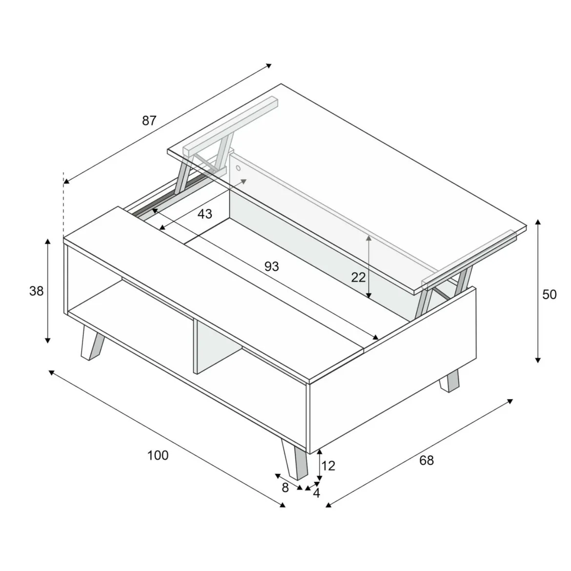 Tavolino da salotto rettangolare bianco lucido e rovere 100x38x68h cm - Parche