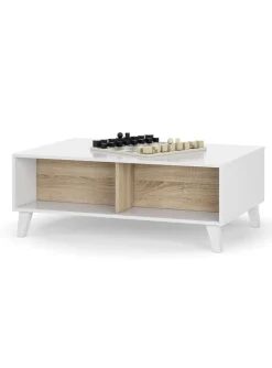 Tavolino da salotto rettangolare bianco lucido e rovere 100x38x68h cm - Parche