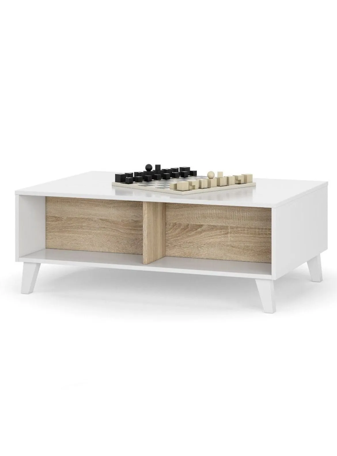 Tavolino da salotto rettangolare bianco lucido e rovere 100x38x68h cm - Parche